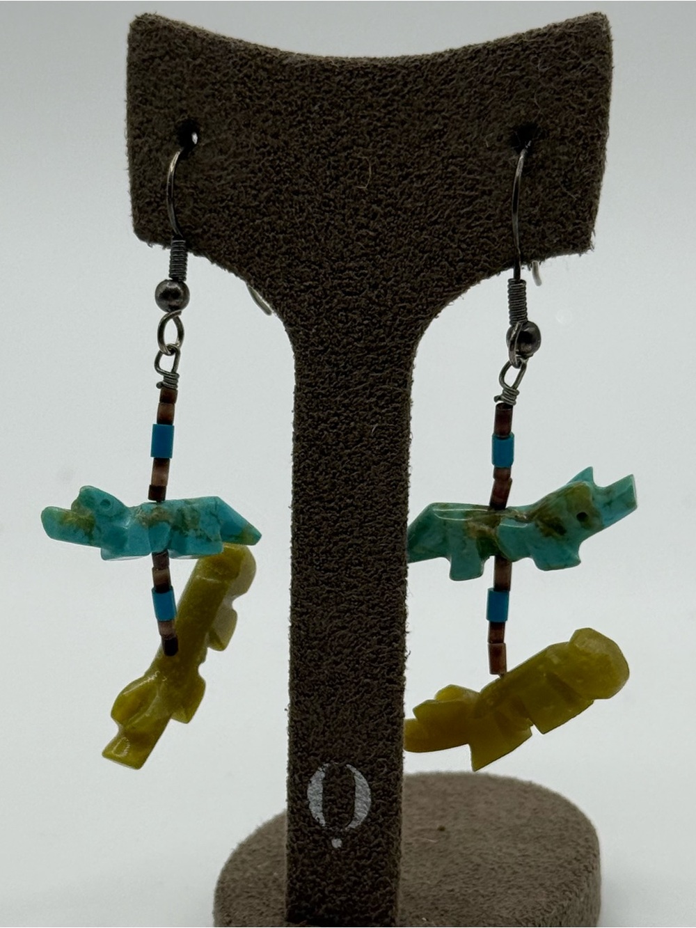 Handcrafted Navajo native American Turquoise & Olive Green carved Earrings